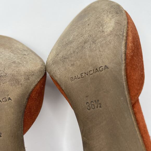 Balenciaga Size‎ 6.5 Suede Leather Strappy High Heels Burnt Orange Almond Toe - Picture 8 of 10